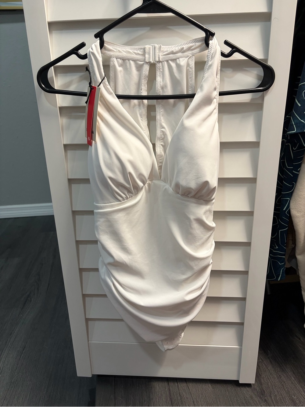 White Halter Bodysuit with Ruched Front